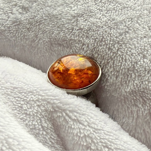 Vintage Handmade Sterling Silver Amber Ring